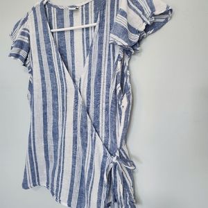 OLD NAVY Blue and White Linen Wrap Top, Size Small